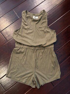 Madewell‎ MWL Olive Green Drawstring Waist Sleeveless Romper Size Medium